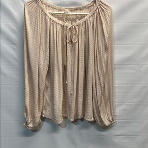 Love Stitch Boho Peasant Blouse Cream Gold Dot Long Sleeve Top